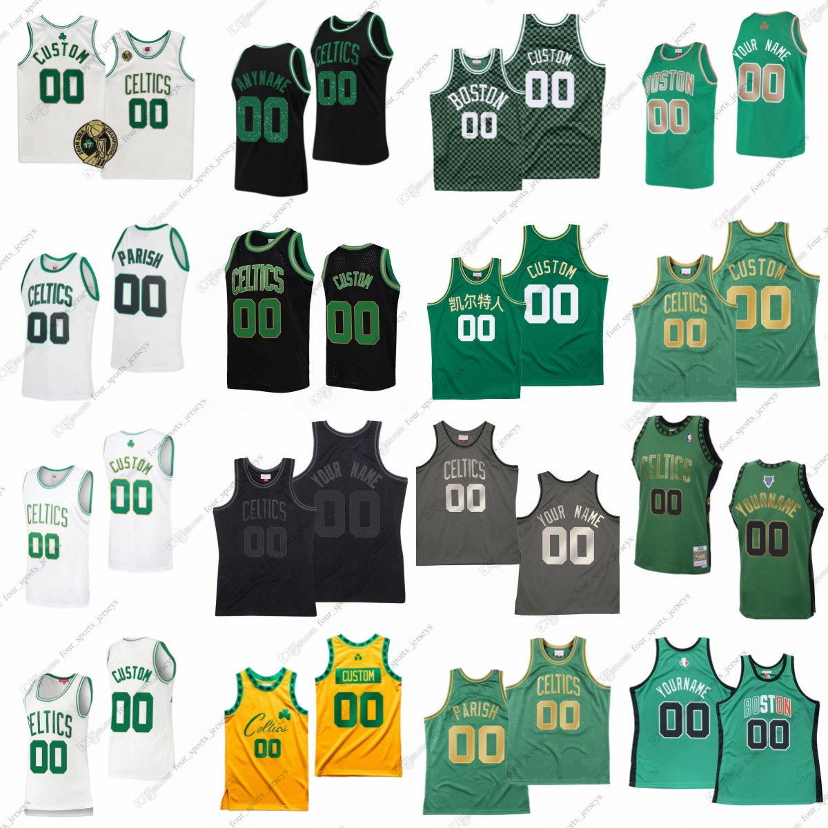 

Custom 2007 Retro Mitchell and Ness Basketball Jersey Tatum Garnett Russell Ray Allen Larry Bird Paul Pierce Jaylen Brown Marcus Smart stitched Green White top, Picture