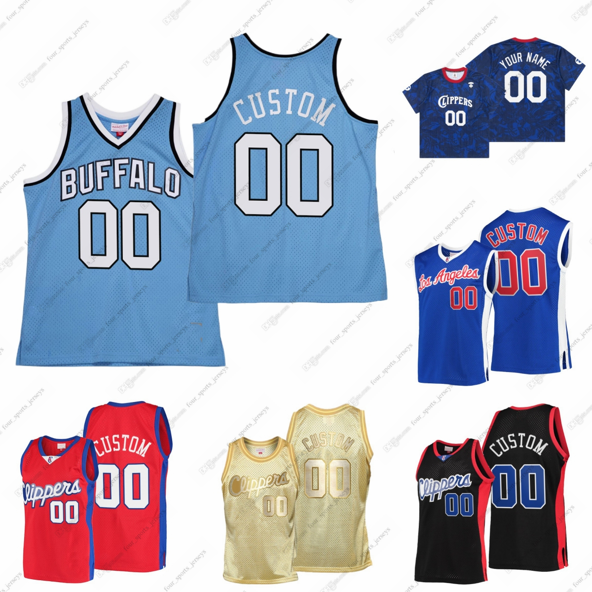 

Custom 1999 Retro Mitchell and Ness Basketball Jersey Chris Paul Blake Griffin Elton Brand Danny Manning Bob McAdoo Randy Smith World B. Free stitched Blue, Picture