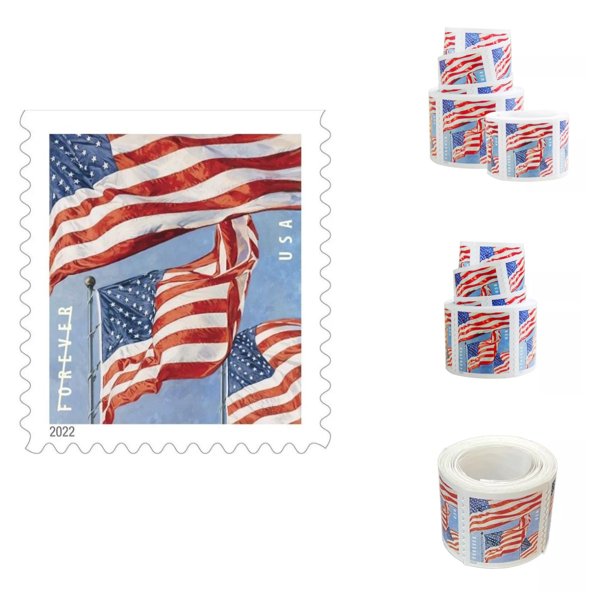 

2022 US Flag USA Postal Stamp First Class Mail For US Post Office Service Roll Coil of 100 Envelopes Letters Postcard Wedding, Stamps