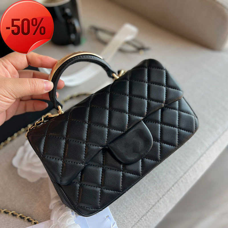 

Channel Top Handle Mini Flap Bag Black Lambskin Gold Hardware CF bag insert leather Classic 20CMh, Gift box