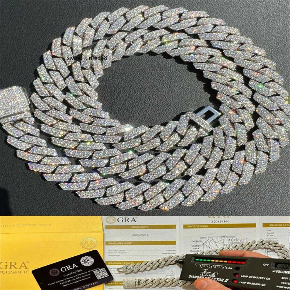 

Custom Pass Diamond Tester Vvs Moissanite Cuban Chain Necklace Iced Out Hip Hop 925 Silver Link Bracelet Men