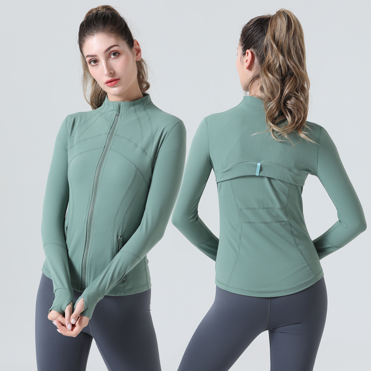 

LL-008 Define Slim Fit Jacket for Women Hip Length Full Zip-up Running Track Yoga Athletic Jacket with Thumb Holes and front pockets, Light pink
