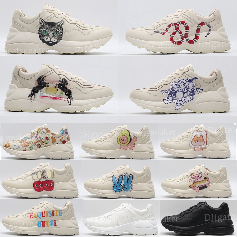 

Casual shoes Beige Rhyton Sneaker Men Woman Trainers Vintage Chaussures Strawberry wave big mouth tiger strawberry rat pattern variety of styles, 33