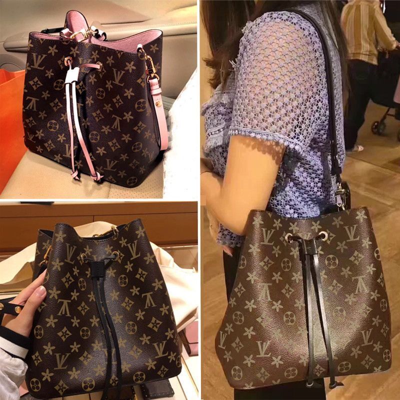 

Designer Bucket Bags Neonoe Brown Flower Shoulder Bags Leather Classic Crossbody Messenger Handbags Wholesale Purse Tote Handbag, Black