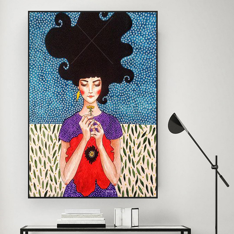 

Vintage Painted Woman Nordic Painting Canvas Print Poster Wall Art Picture For Living Room Home Decor Wall DecorationFrameless