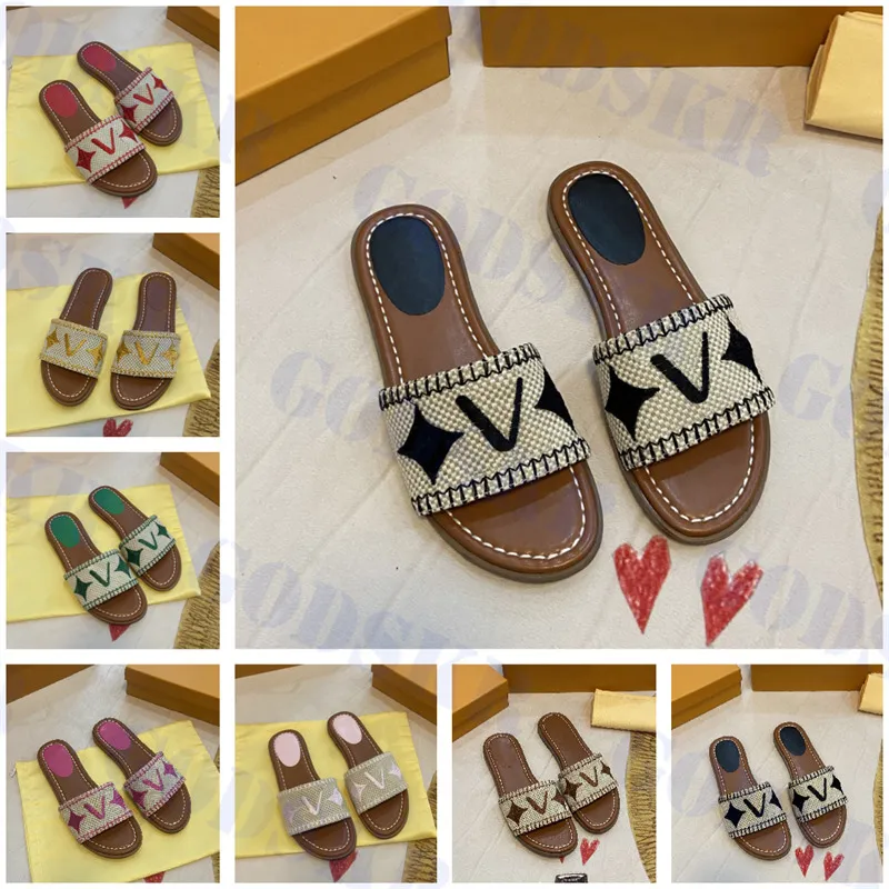 

Summer Women Slippers Flat Shoes Letter Embroidered Womens Sandals High End Ladies Slipper Much Colors