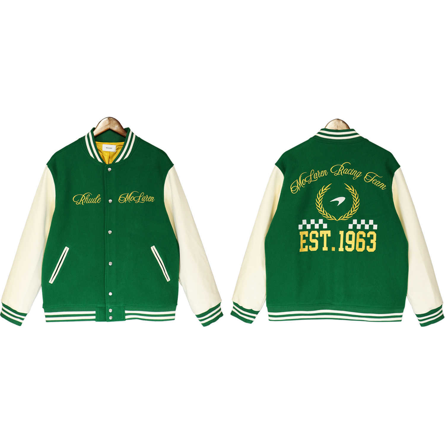 

Designer Clothing Casual Coats Rhude 22fw Floral Embroidery Emblem Woolen Coat High Street Casual Baseball Jersey Men' Women' Loose Flying Jacket Thin Streetwear, Shipping fee