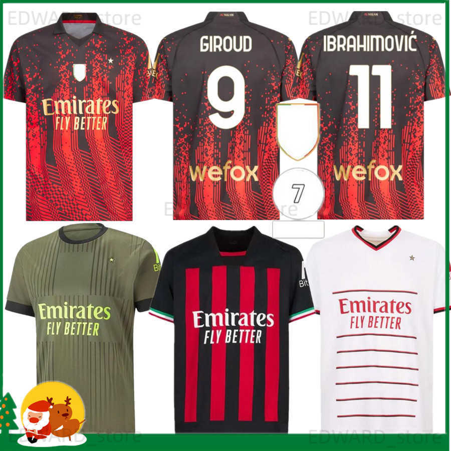 

DIY T-Shirt IBRAHIMOVIC 22 23 4th soccer jerseys GIROUD DE KETELAERE R. LEAO TONALI THEO ac milans special football shirt kit T230421