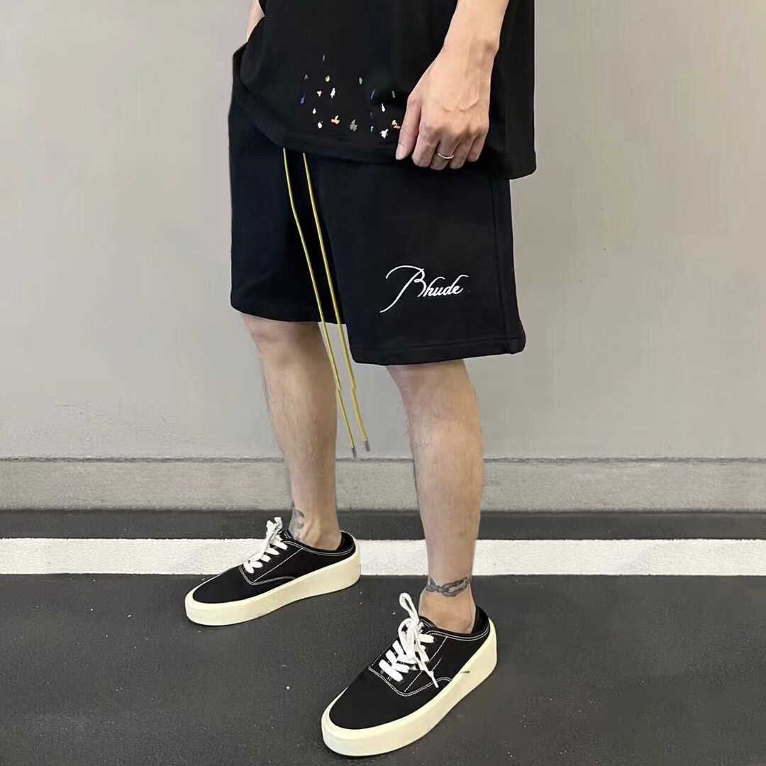 

Designer Clothing short casual Rhude Track Trendy American Summer Sports Casual Black Loose Fitting Men's Basketball Shorts Couples Joggers Sportswear Loose, Rhude signature shorts black