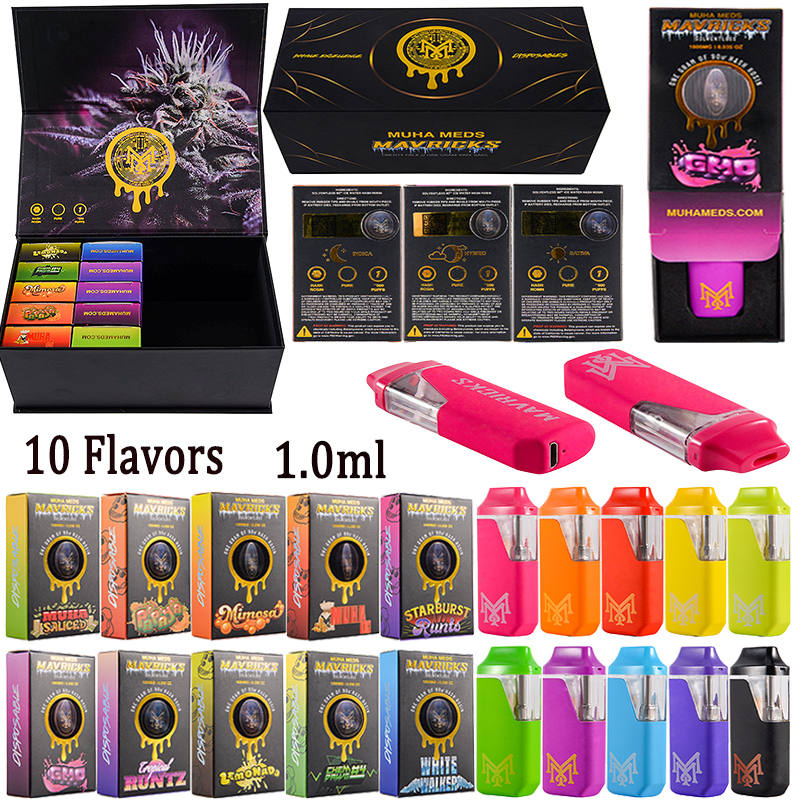 

New MUHA MEDS E Cigarettes Disposable Vape Pens 1.0ml Empty Device 240mah Rechargeable Disposables10 Flavors With Packaging