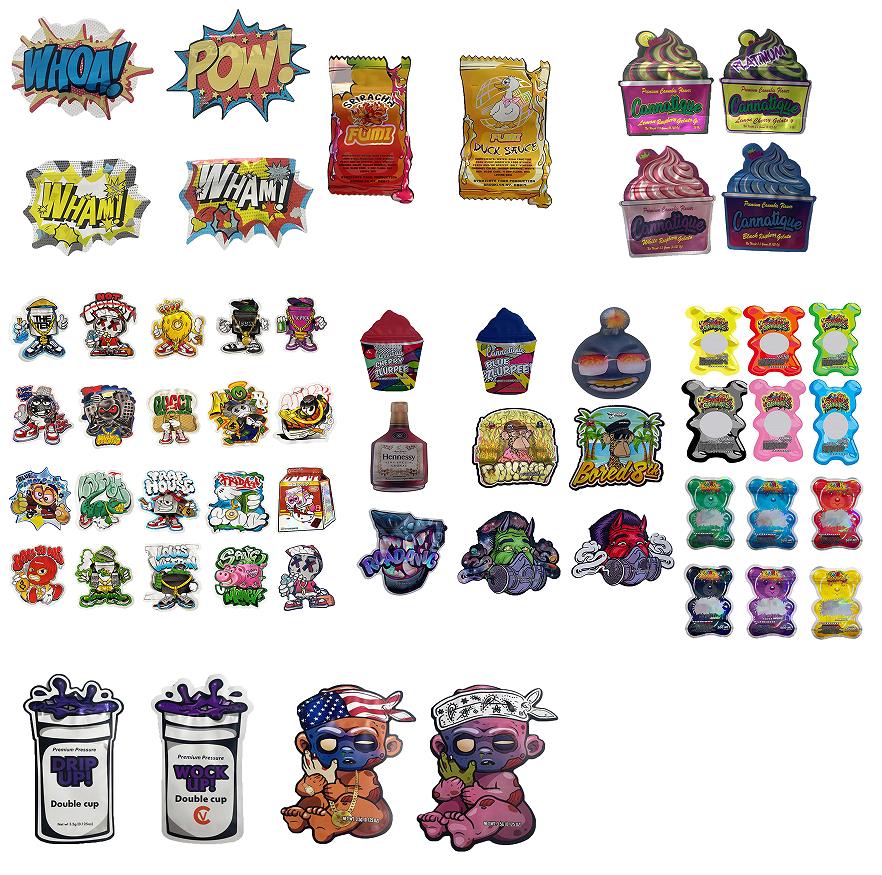 

Packing Bags Die Cut Out Shape Mylar Bag 3 5 Cannatique Blue Cherry Zlurpee Donmerfos Paloma Runtz Backpack Boyz Holographic Custom pack