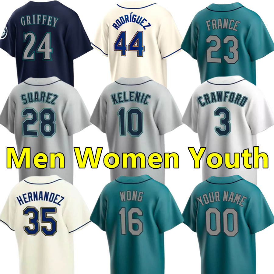 

44 Julio Rodriguez Baseball Jerseys 24 Ken Griffey Jr. 23 Ty France Jersey 28 Eugenio Suarez 3 J.P. Crawford 16 Kolten Wong 35 Teoscar Hernandez 58 Luis Castillo Jersey, Women's color 4
