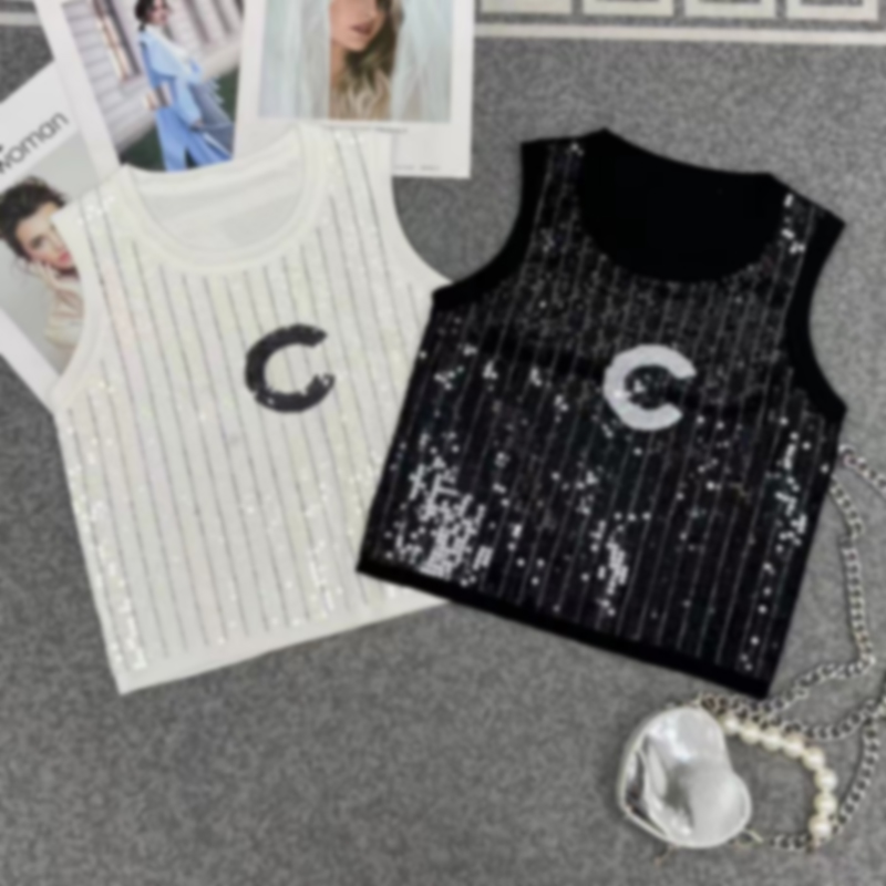 

2023 Designer Sequins Women Tank Party Corset Luxury Knitwear Sparkle Camis Tops Designers Clothing Tanks Sweater Sleeveless Shirts Corsets, White a
