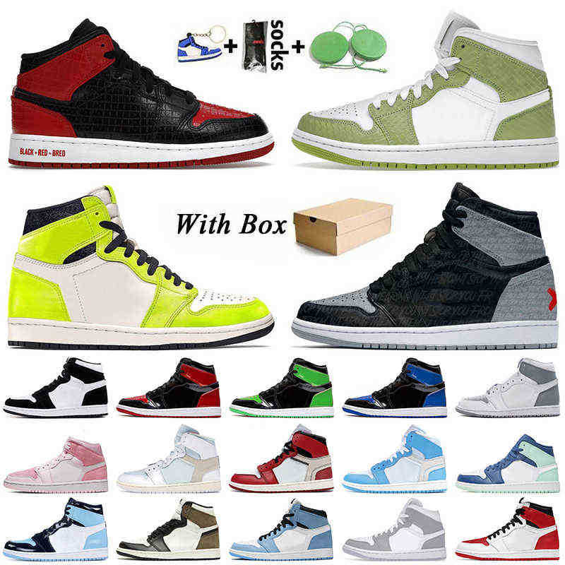 

With Box Jumpman Jorda 1 Basketball Shoes Women Men 1s Patent Bred Green Python Trainers 1s Visionaire Rebellionaire Banned Off, C12 patent royal blue 36-47