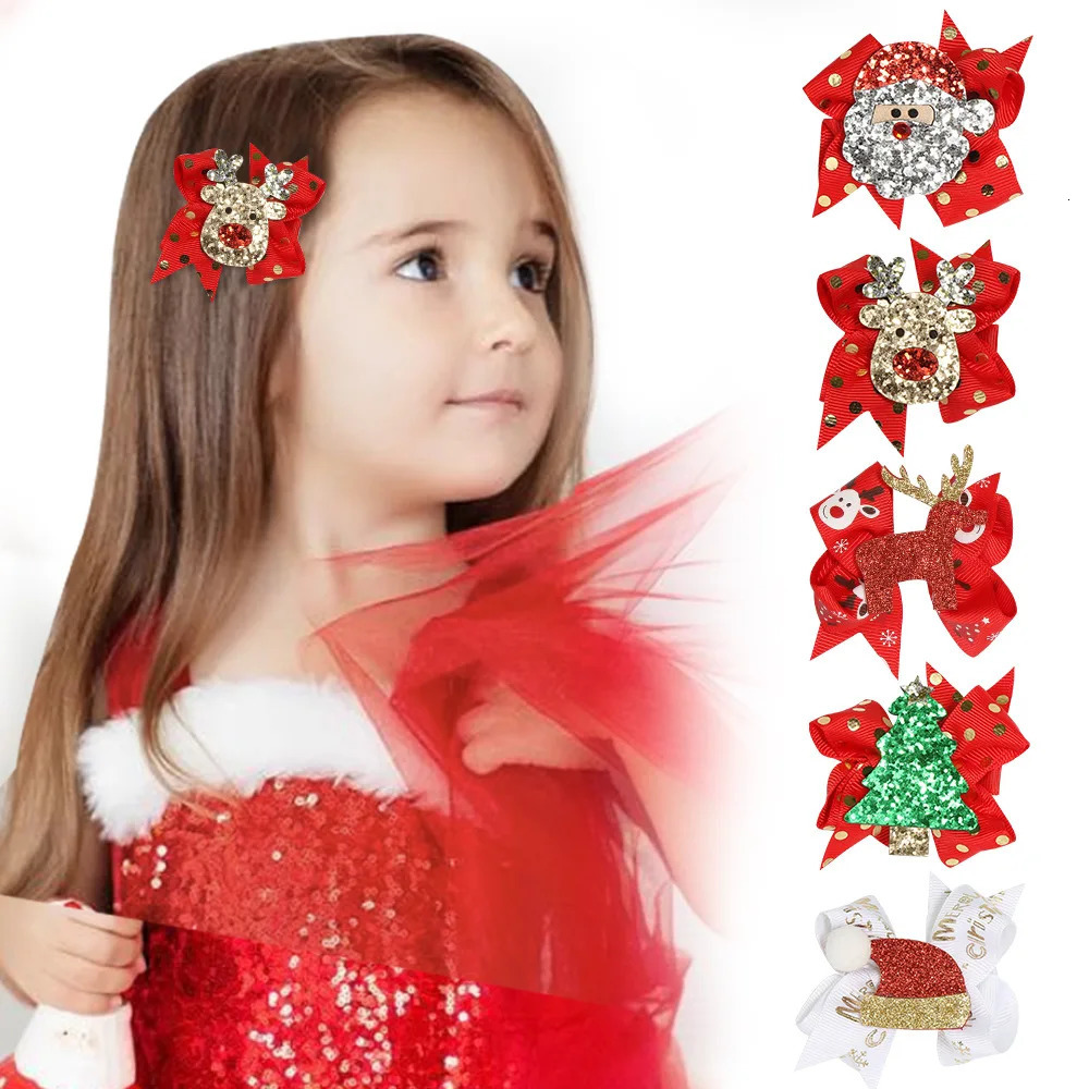 Hair Clips Barrettes 9pcs/set Autumn Winter Sequin Shiny Decorative Christmas Kids Glitter Hair Clips Headwear Boutique girl hair bows 231121
