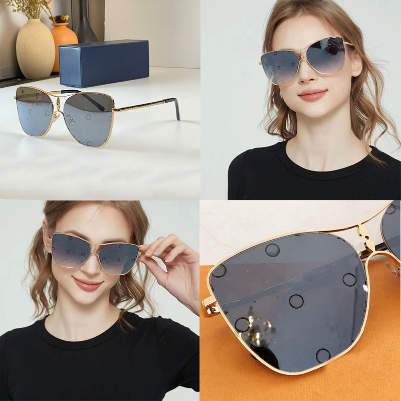 Star Square Sunglasses features a floral decoration in the middle metal mirror legs with engraved letters and floral signatures gradient printed-image-922778246