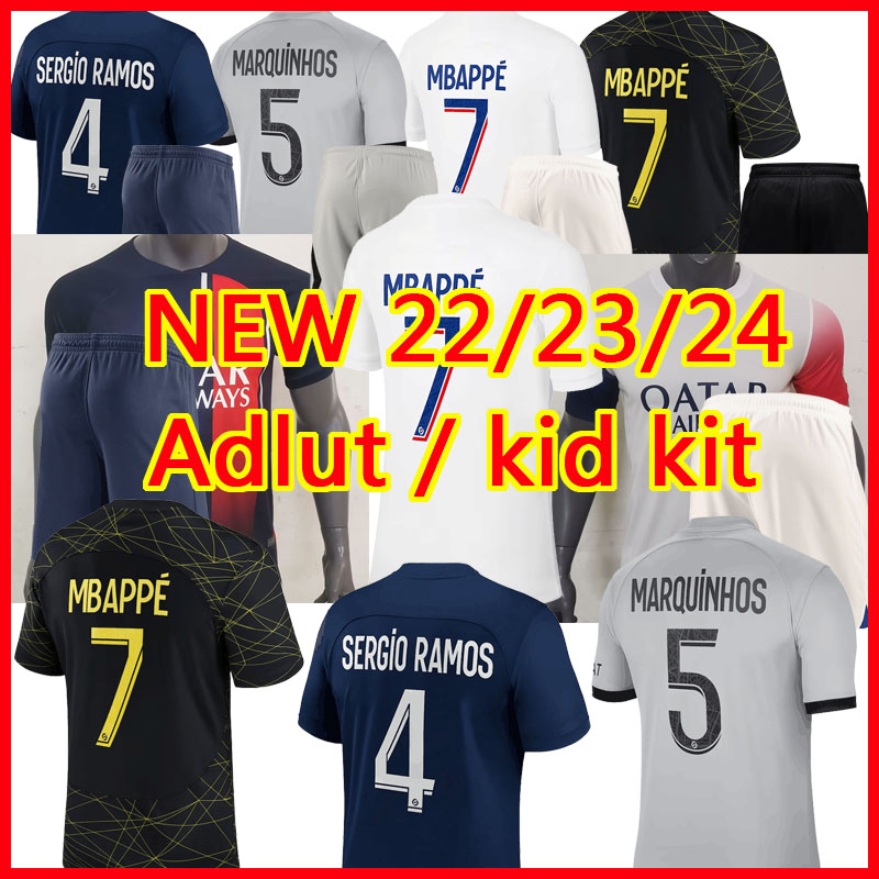 

23 24 PSGS MBAPPE MESSIS soccer jerseys HAKIMI SERGIO RAMOS VERRATTI 2023 2024 football shirt Maillots child men Adult kids kit sets uniform Adultes enfants hommes, 22/23 3rd