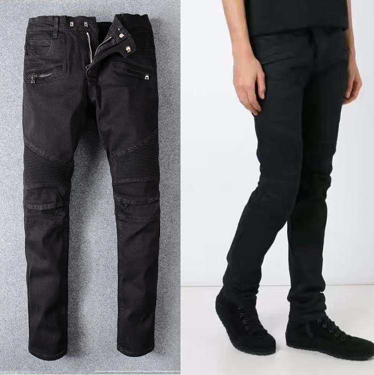 

Designer Clothing Fashion Denim Pants Amiiri Trendy brand pure color jeans men's elastic slim fit used motorcycle straight versatile casual pants Motocycle Rock, Black
