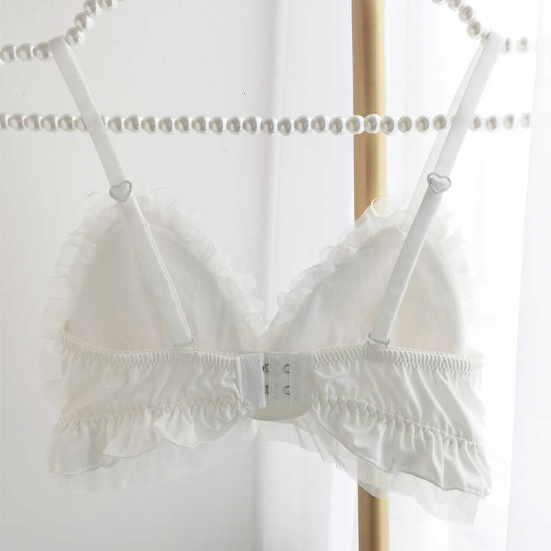 

French Style Peach Steel Ring Free Thin Bra Underpants Suit Women's Milk Silk Sweet Little Fresh Girl's Underwear Women, White bra piece