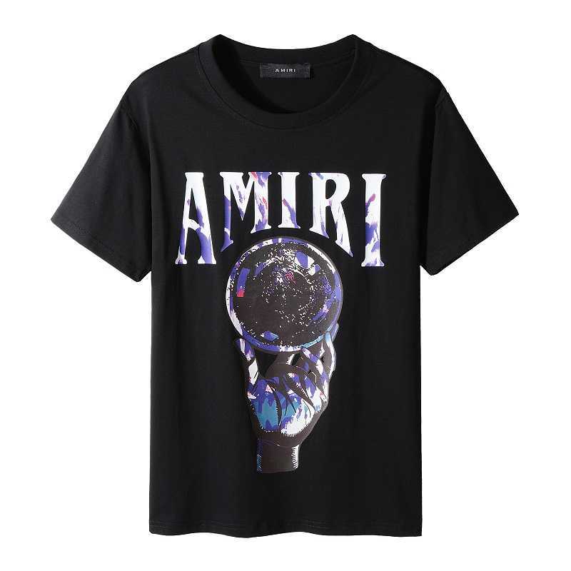 

Designer Fashion Clothing Tees Tshirts Amiiri 2023 New High Street Trend Brand Printed Letter Pattern Cool Elastic Black Round Neck T-shirt Men Women