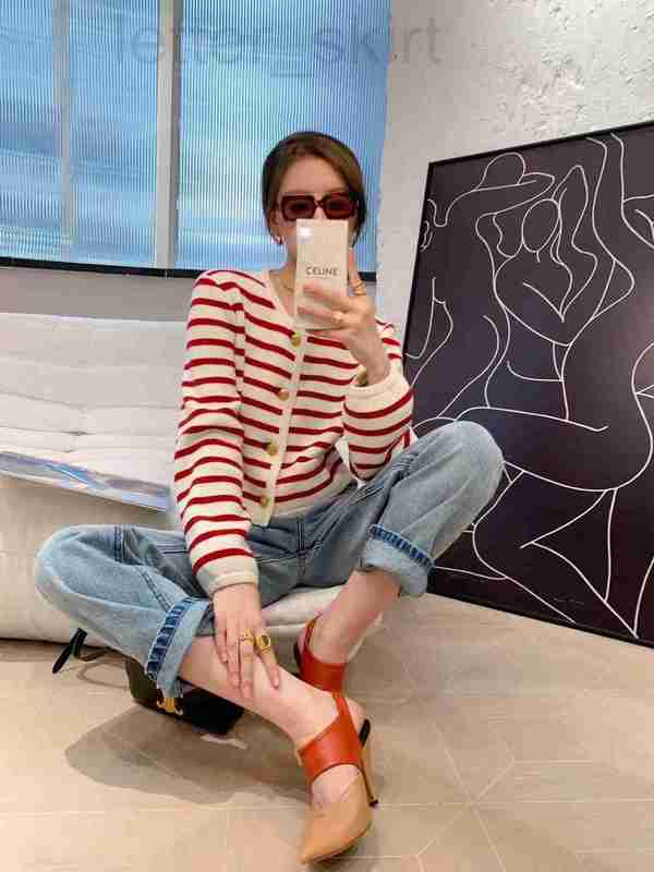 

Women' Knits & Tees designer High Goods Received Will Wah SANDRO TEAM French Small Fragrant Stripe Knitted Cardigan Coat Female KPIF, Red2