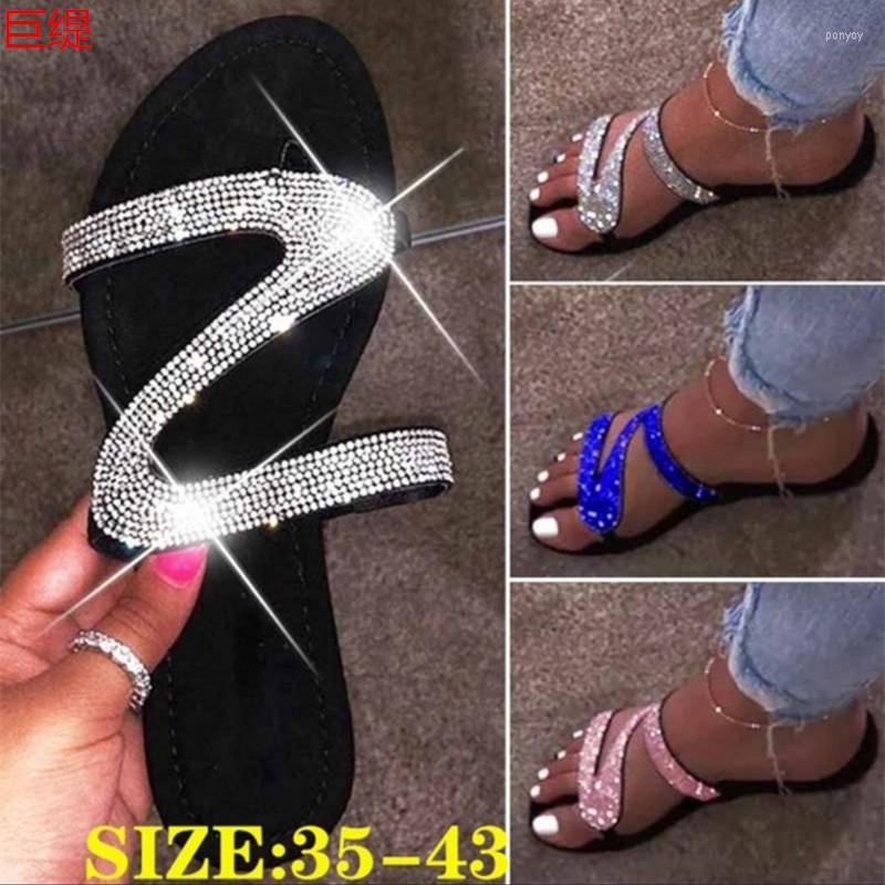 

Sandals 2023 Flat Women Bling Slippers Ladies Casual Shoes Beach Fine Sparkle Flip-flows Leisure Mixed Colors Summer Plus Size, Blue