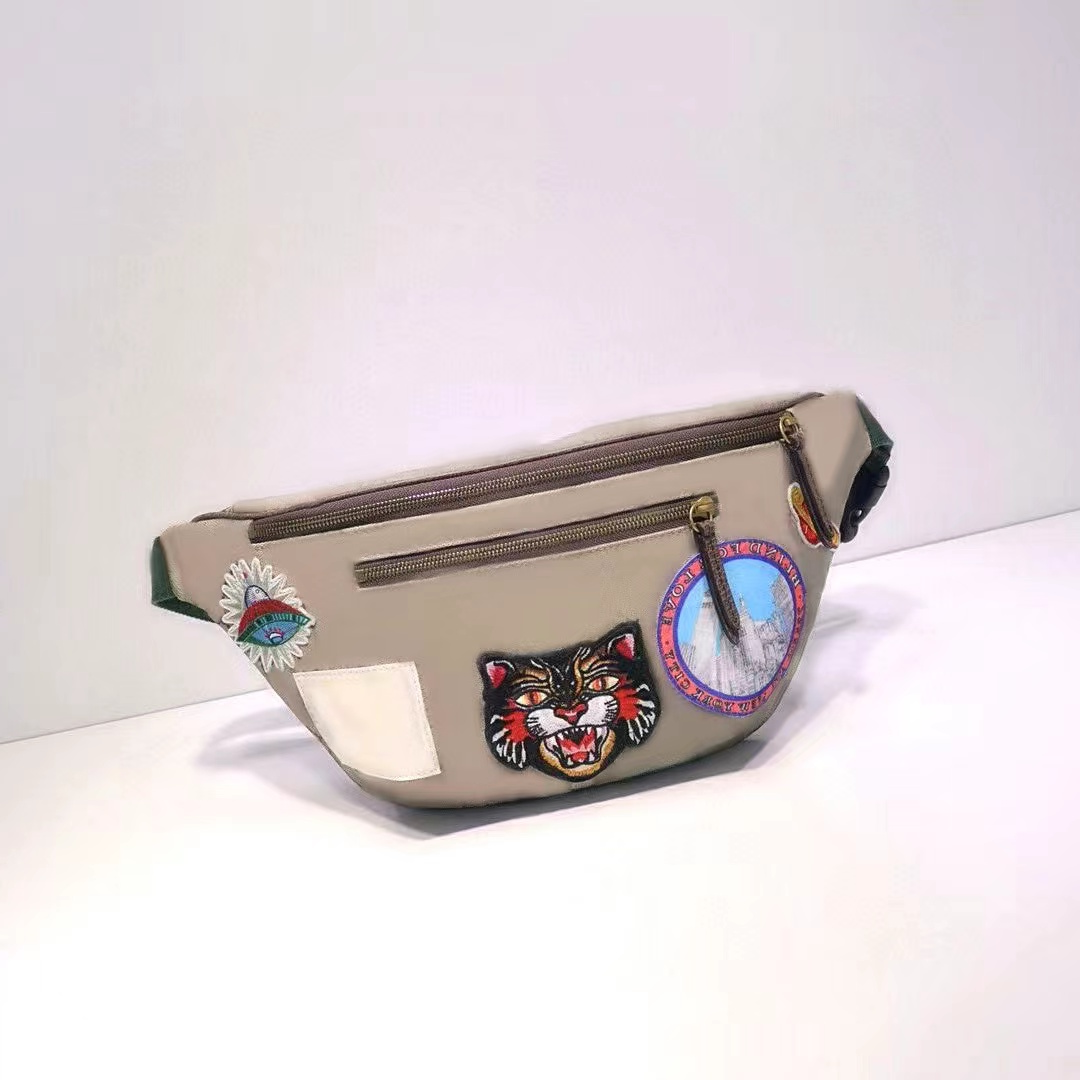 

Designer Waist Bag Luxury bumbag for women Embroidery patch fanny pack special canvas Lady Kitbag embroider Adjustable length of shoulder straps tiger UFO purse, Brown