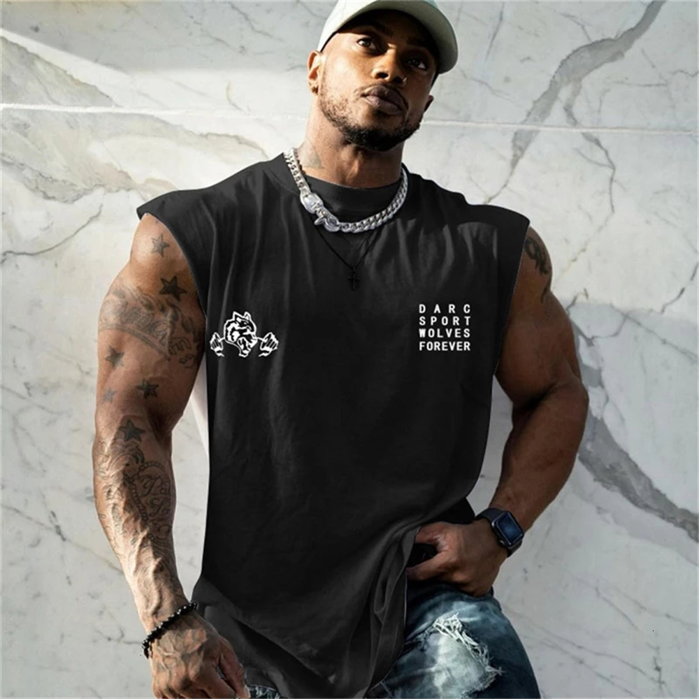 

Men's Tank Tops Summer Brand Men Gym Workout Fitness Bodybuilding Sleeveless Shirt Male Exercise Cotton Undershirt Sports Vest Top 230422, Black