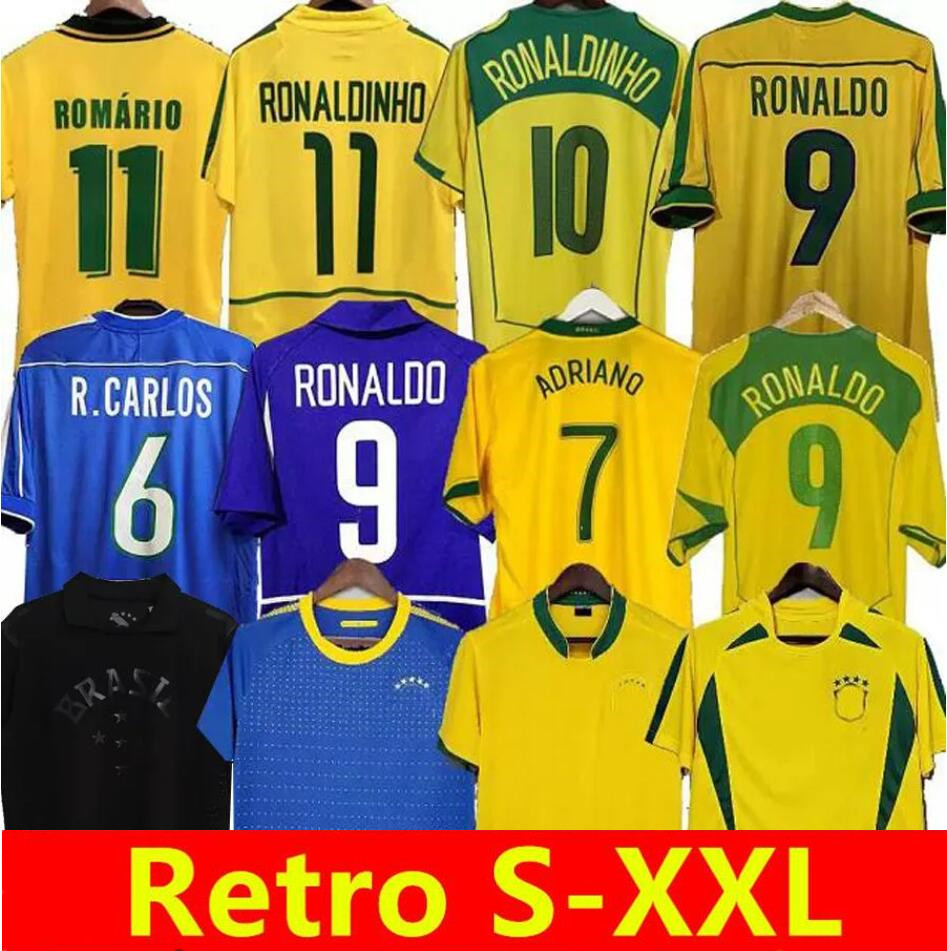 

1998 2002 Brasils soccer jerseys Retro shirts Carlos Romario Ronaldinho 2004 camisa de futebol 1994 BraziLS 2006 1982 RIVALDO ADRIANO JOELINTON 1988 2000 1957 2010, 1998 home jersey