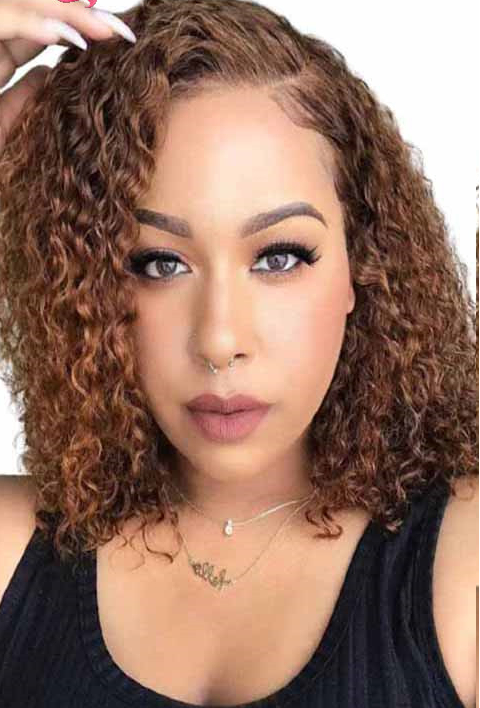 

Brown Curly Bob Wigs Preplucked Colored Brazilian Human Hair Bob Lace Front Wigs For Women Natural Hairline Remy Hair Density180, Medium brown