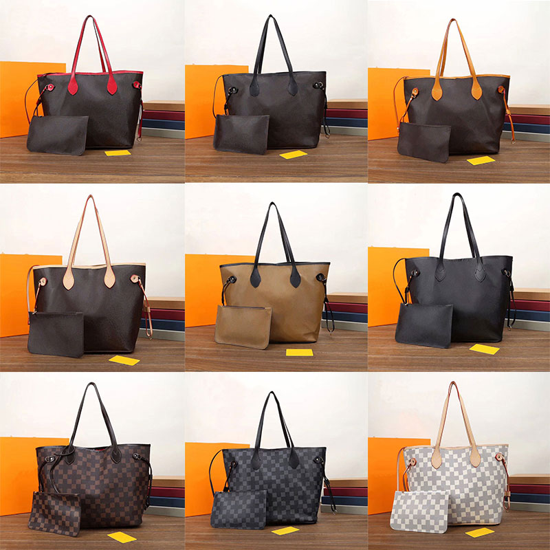 

2pcs/set Fashion Handbags Brown flower Womens Shoulder Bags Large Capacity designers Handbag bag Ladies Messenger Bag Credit card holder purses with wallets M40156, Black grid(with wallet)