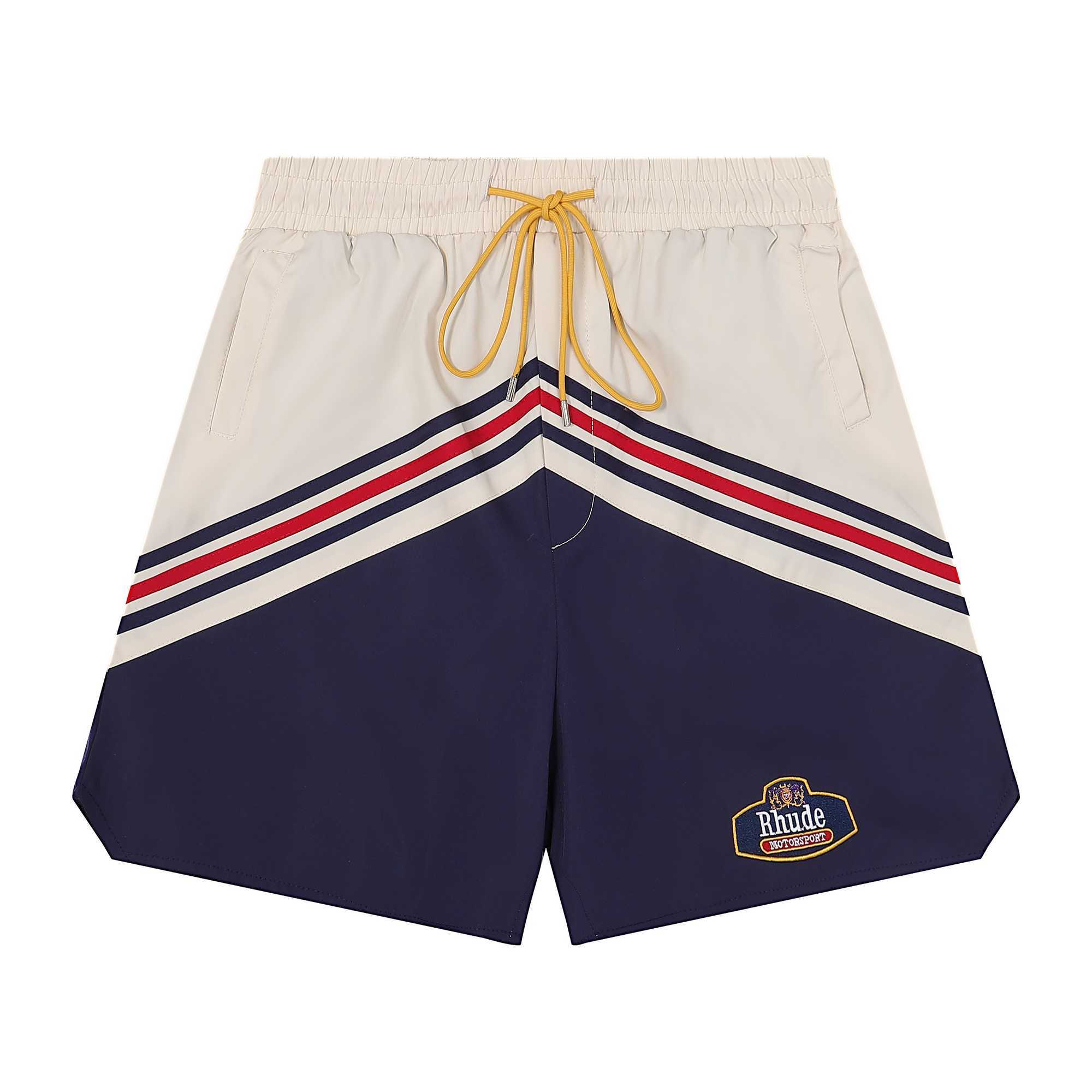 

Designer Clothing American Summer Rhude Logo Embroidered Rhude Basketball Men's Capris Beach Pants American Shorts Couples Joggers Sportswear Beach fitness, Contrast navy