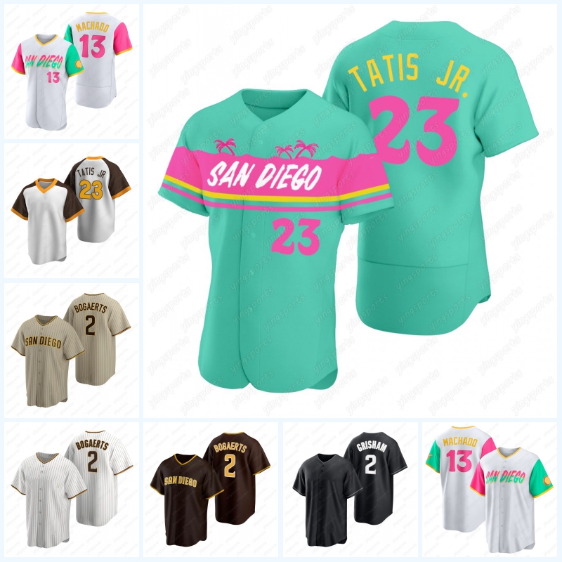 

City Connect Jersey #23 Fernando Tatis Jr. San Diego 13 Manny Machado 2 Xander Bogaerts 11 Yu Darvish 22 Juan Soto 71 Josh Hader 74 Nabil Crismatt 25 Tim Hill 4 Blake Snell, Brown33 mens cool base