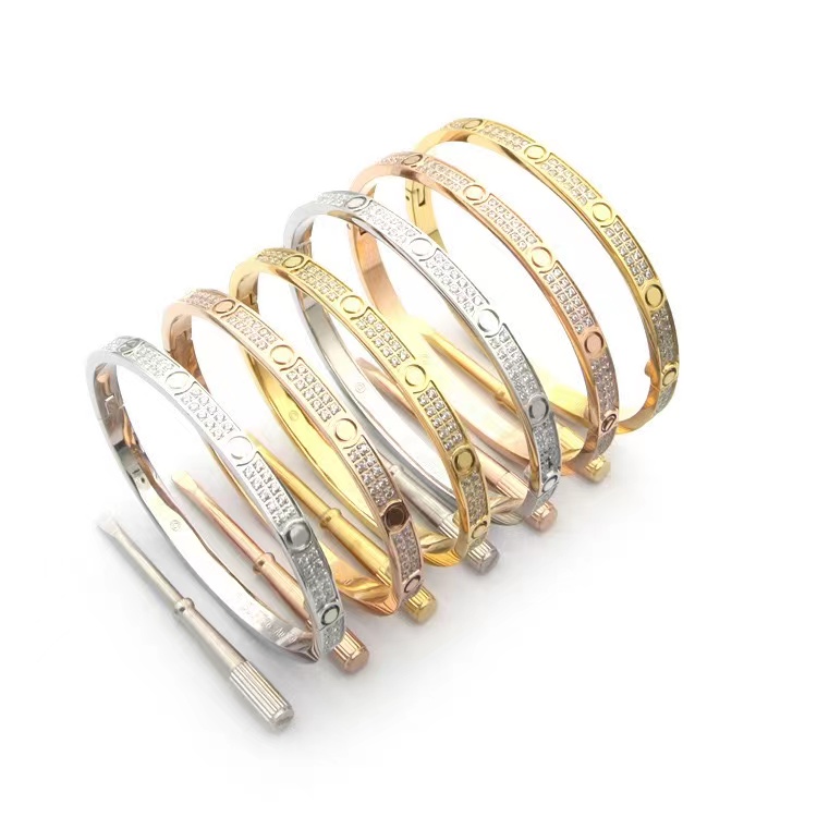 Brand Luxury Crystal Cuff Bracelet Fashion Classic 2 Row Diamond Designer Bracelet High Quality 316L Stainless Steel Bracelet for Men&Women'-image-759663001