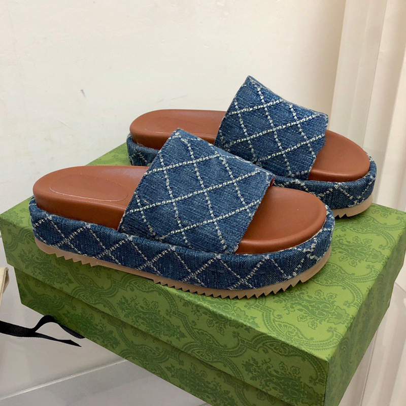 womens slipper embroider slide designer sandles girls Canvas covered platform sandal with dust bags beach sandale femme mid heel lady sandal slip-image-989701941