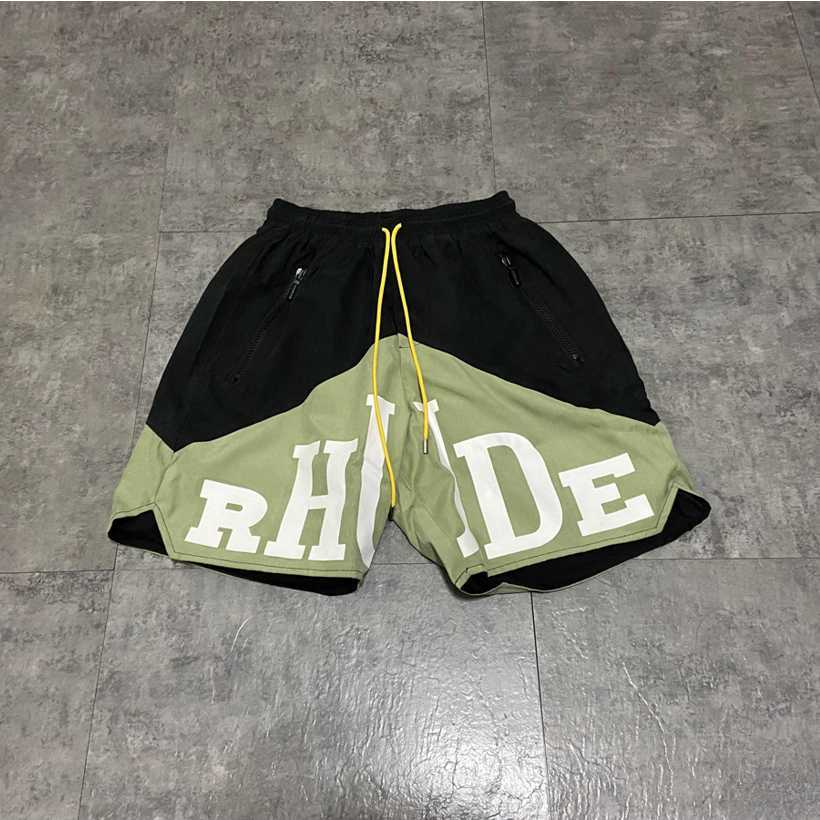 

Designer Clothing Rhude American High Street Alphabet Printed Capris Dual Color Panel Men's Women's Loose Drawstring Shorts Couples Joggers Sportswear For sale