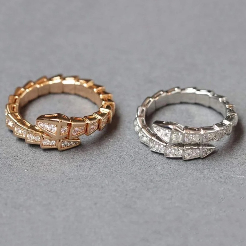 

S925 Silver Brand Jewelry Diamond Rings Snake Bone Ring Female