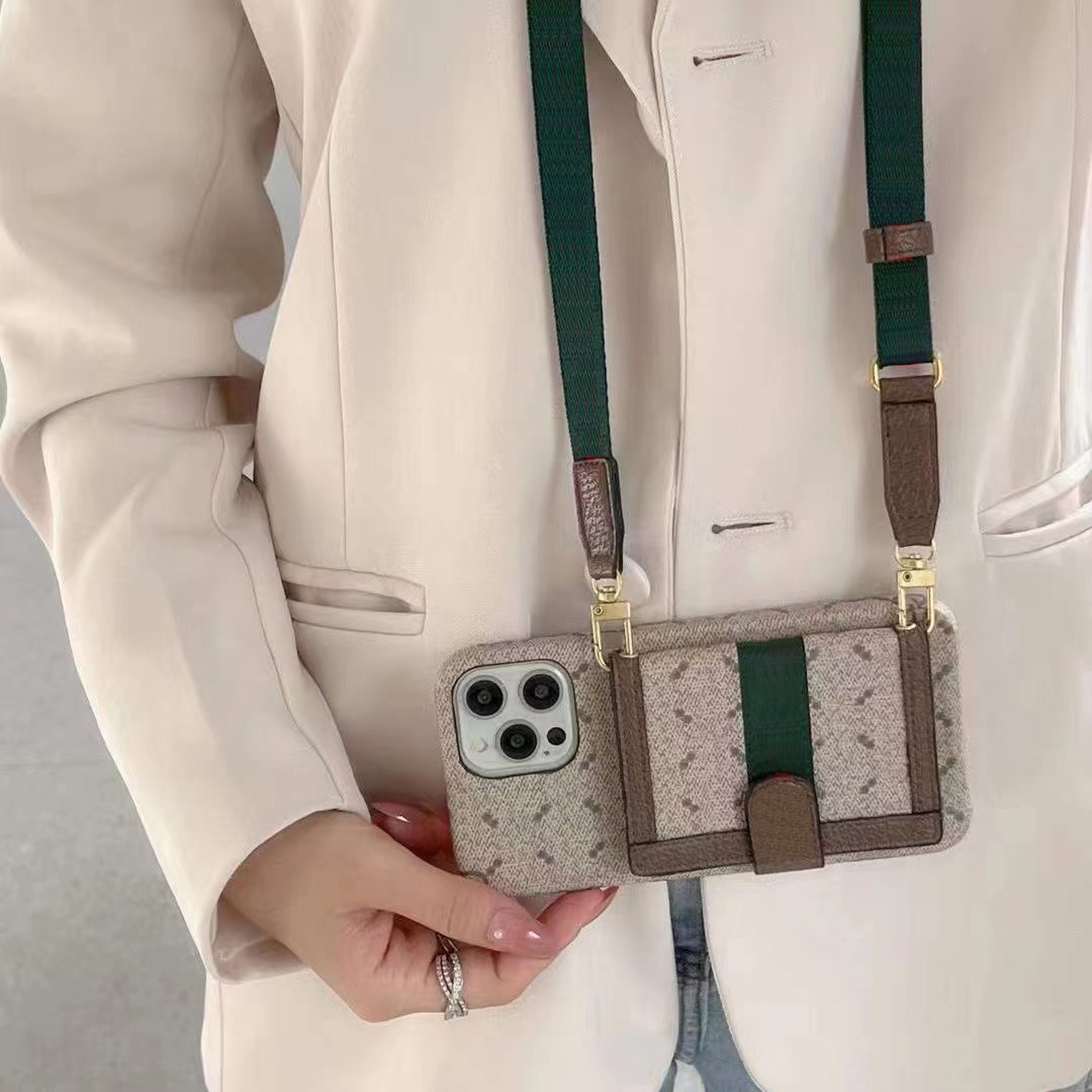 

Luxury Designer Mobile Phone Cases for iPhone 14 14pro 14plus 13 13pro 12 11 Pro Max X Xs Xr 8 7 Plus Leather Card Slot Pocket Case Cross Body Strap Shoulder Cover, #1 case