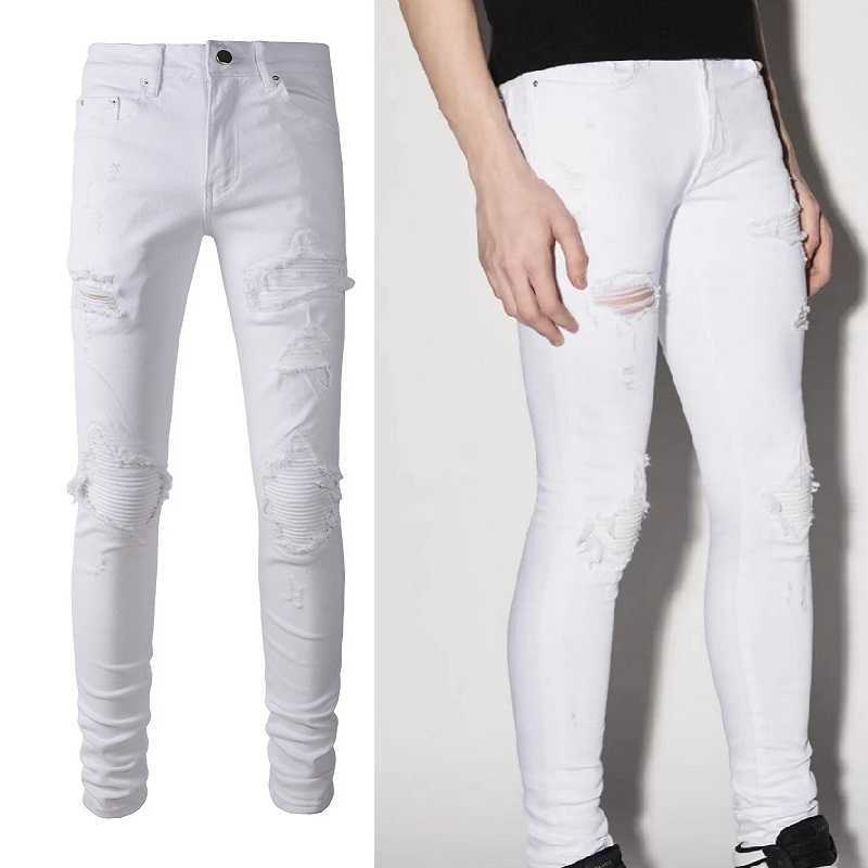 

Designer Clothing Fashion Denim Pants Amiiri 2023 Summer New High Street Trend Brand White Patch Hole Stretch Slim Fit Small Foot Jeans Men Motocycle Biker Skinny, As shown in figure