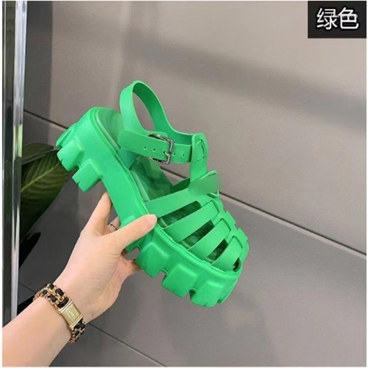 

Sandals 22 Summer Large Size Platform Hollow Waterproof Weave Vintage Roman Closed Toe For, Green