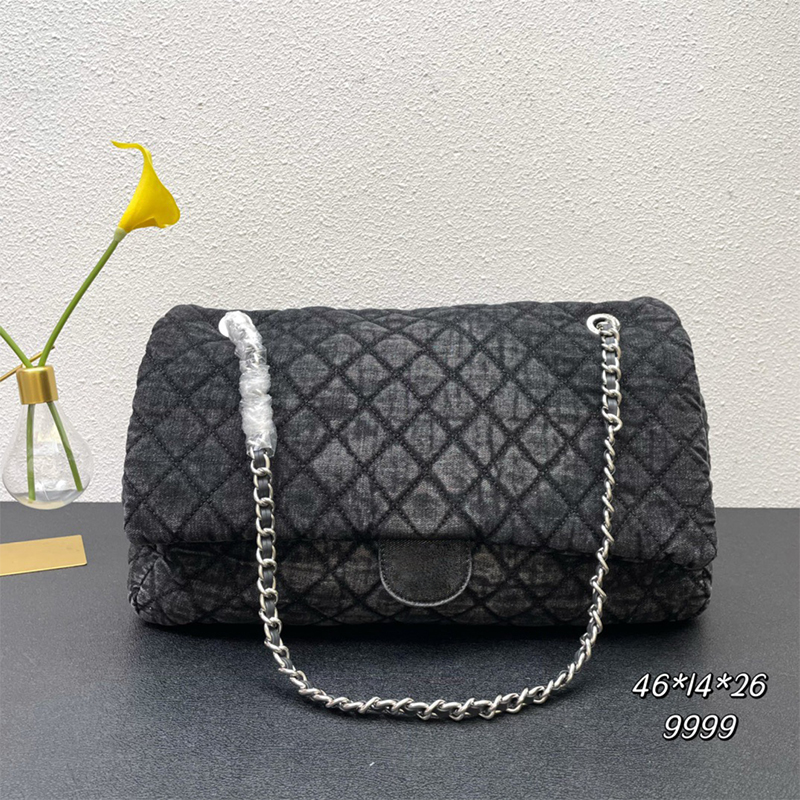 

Designer tote bag Large capacity shopping bag Women's Shoulder handbag cowboy leather purse Silver Chain fashion Travel beach bag Vintage Messenger wallet, Black