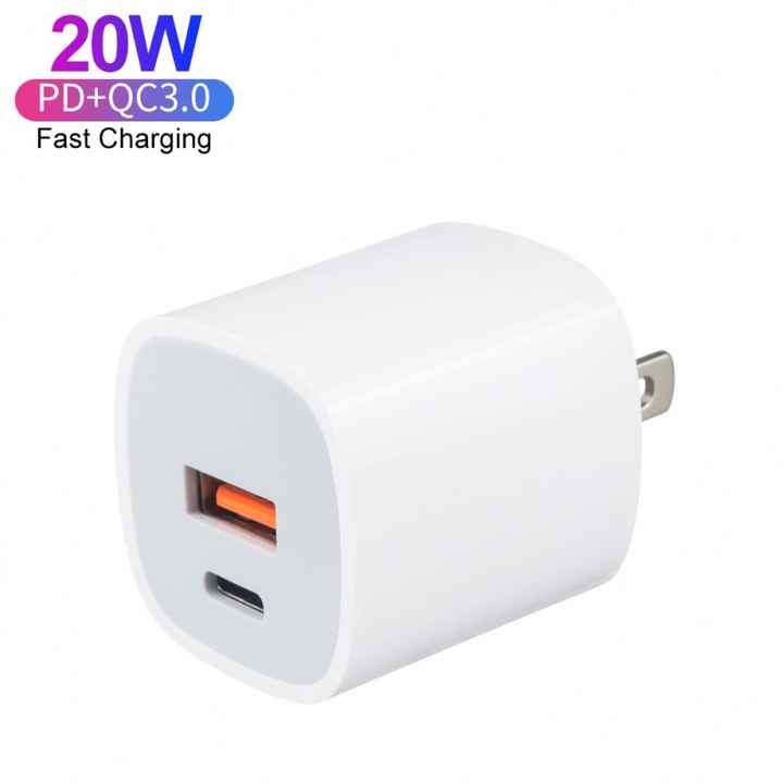 

Mini 20W Charger Dual Ports USB-C Power Adapter PD+QC3.0 USB Type C Wall Charger