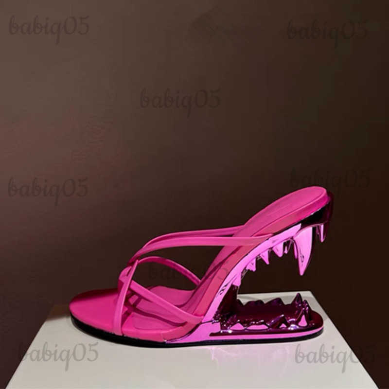 

Sandals European and American Summer New Metal Tooth Sandals High-heeled Shoes Fashion Shows Women's Dresses  Size Sandals T230422, 2 transparent heel