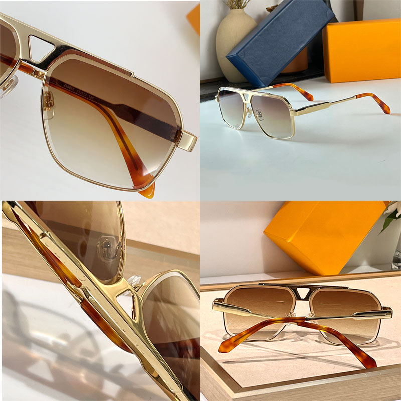 1.1 Evidence Metal Square Sunglases with a V-shaped frame in the middle floral carving on the top overpass letter signature Z1898E for both men a-image-922793239