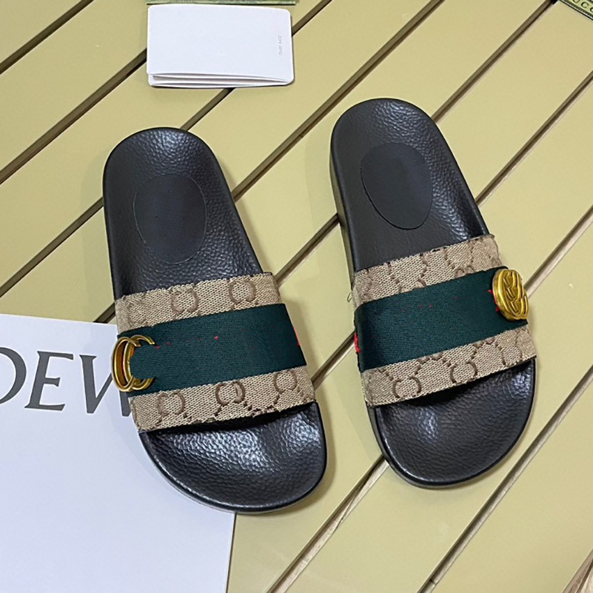 

Designer Slides Slippers shoes with Original Dust Bag black floral flowers Canvas green flowers shoes Fashion luxury summer sandals, # 34