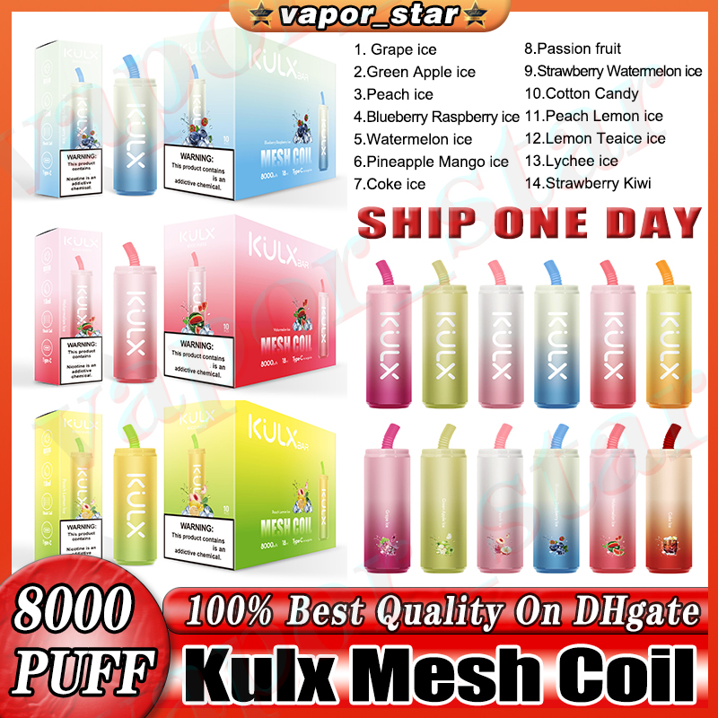 

Original Kulx Mesh Coil bar E Cigarette puff 8000 14 Flavors 18ml Rechargeable Disposable Vape Pen Device Pod Smok Vapes Kit 8000 puffs NIC 0% 2% 3% 5% 850Mah Battery Avaible