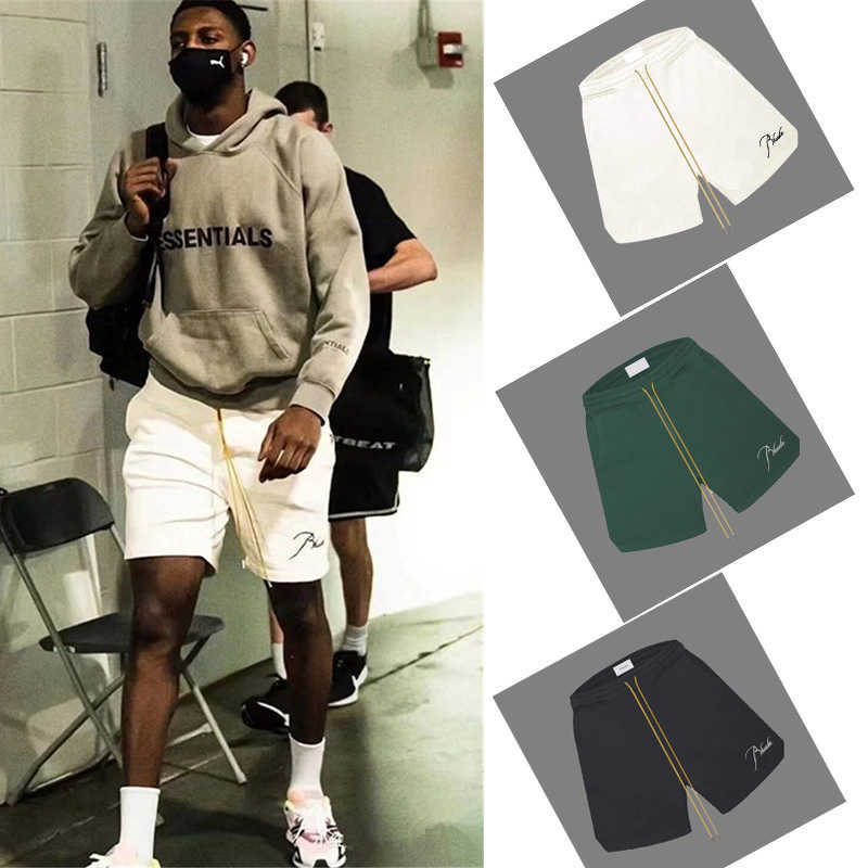 

Designer Clothing 2022 Summer Leisure Sports Shorts Men's Rhude Cotton Terry Quarters with Ribbon Drawstring Versatile Pants in Couples Joggers Sportswear, Creamy-white
