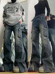 Women`s Jeans Punk Fashion Streetwear Zippers Pockets Y2k Pant High Waist Loose Wide Leg Women 2023 Spring Harajuku Grunge Pantalon