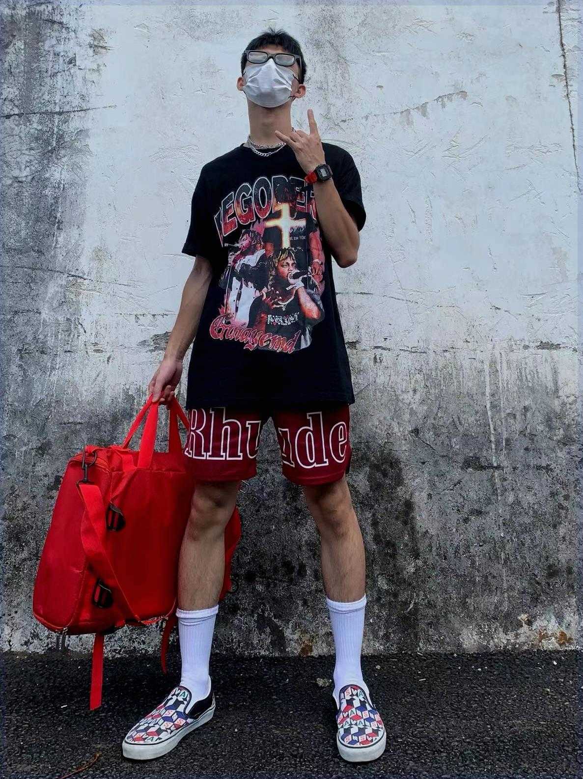 

Designer Clothing Rhude Trendy American Shorts Men's Quarter Up Basketball Pants Quick Dried High Street Sports Casual Pants Couples Joggers Sportswear, Red