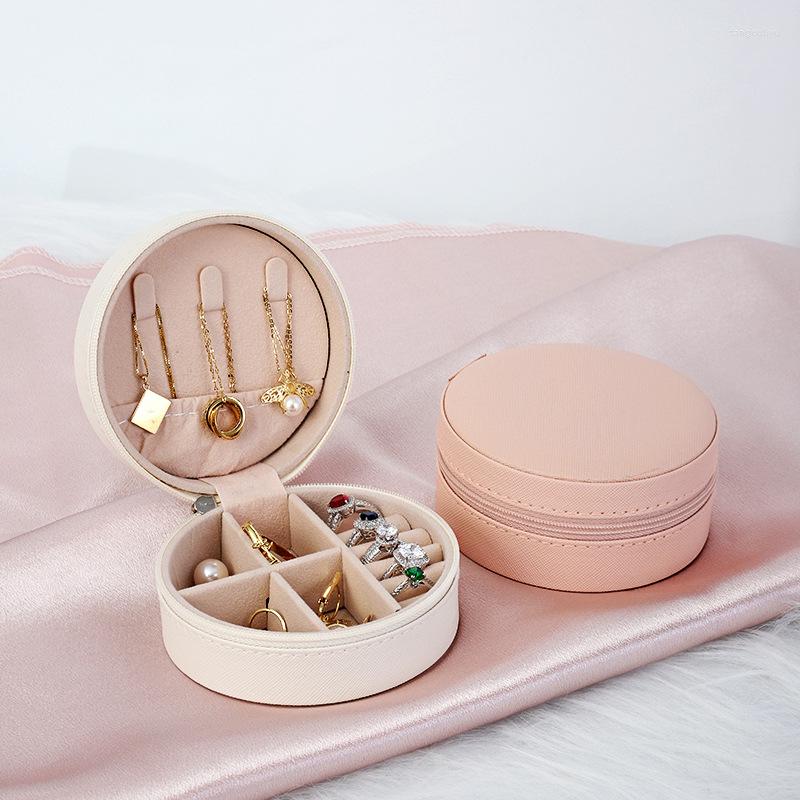 

Cosmetic Bags Jewelry Organizer Display Travel Case Boxes Portable Zipper Necklace Box Leather Storage Earring Ring Holder, Pink